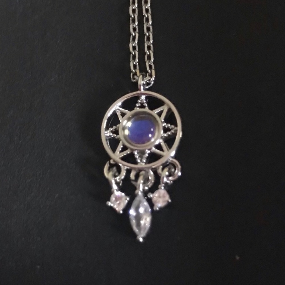 Sterling Silver Star Dreamcatcher Pendant Necklace with Blue Cabochon
